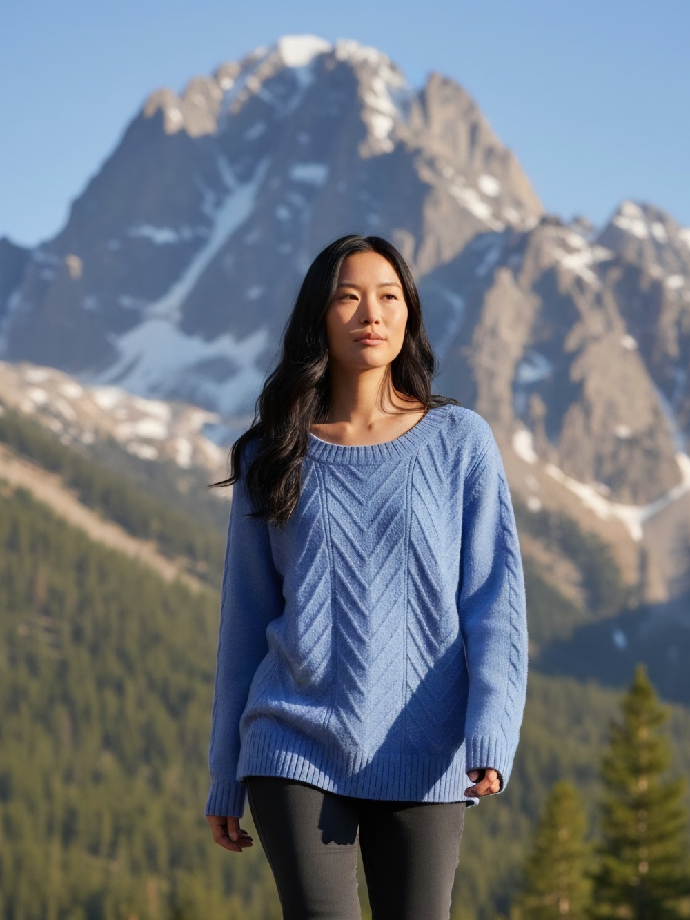 CROFT BARROW Blue Stylish Comfy Sweater Womens Large Chevron Cable